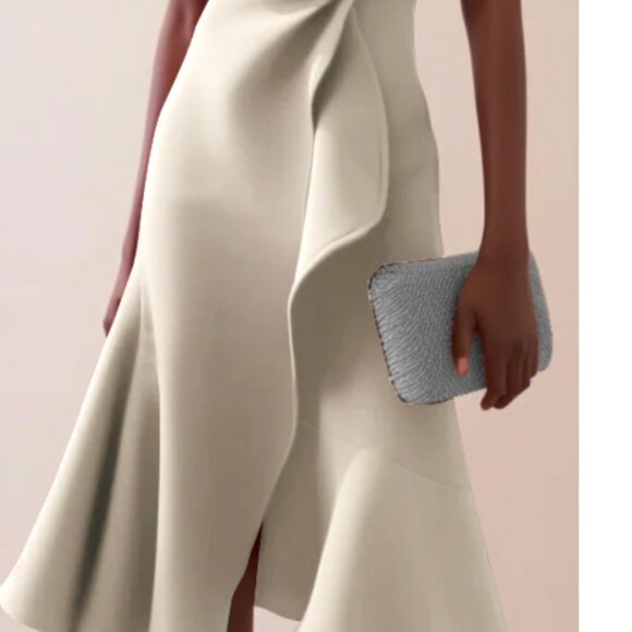 FEHAUTE NET Apricot White Sleeveless Midi Elegant Dress with Waist Twist, 8 - Picture 2 of 10